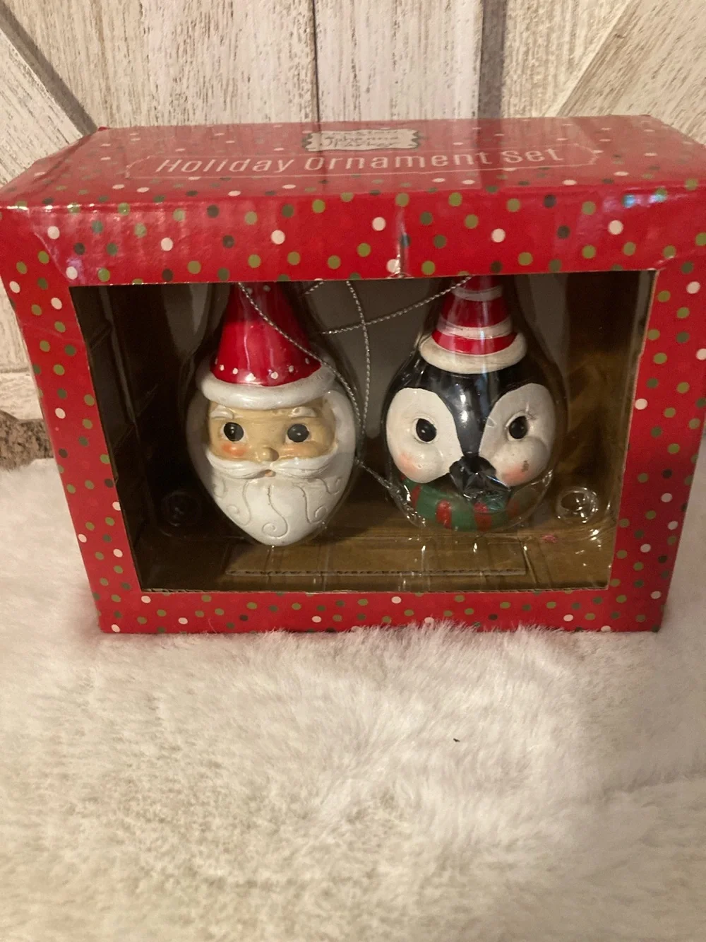 Santa and Penguin Holiday Ornament Duo - Red and White Festive Accents